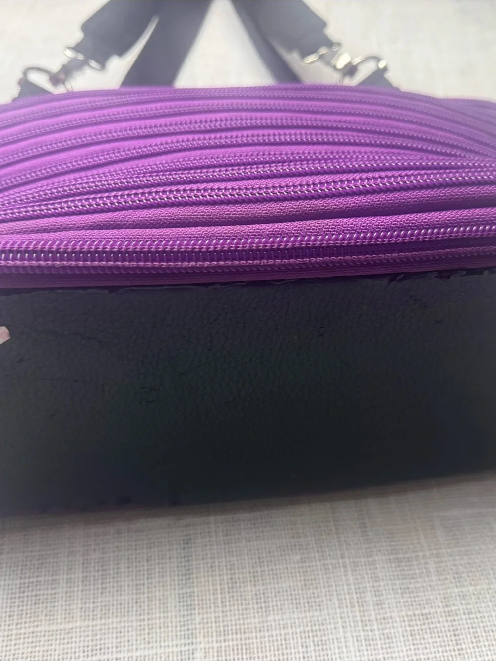BAM bags Purple Quilted Zipper Tote with Black Straps
